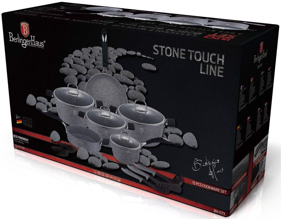 BH-1173 Grey Stone Touch Line Набор посуды 15пр. оптом